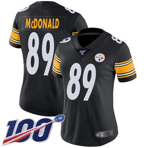 Women Pittsburgh Steelers Football #89 Limited Black Vance McDonald Home 100th Season Vapor Untouchable Nike NFL Jersey